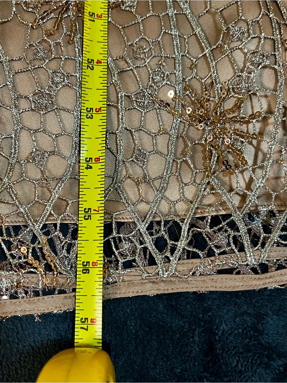 Kay Unger Wms Gold Metallic Satin Sequin Embroidery Lace Overlay Maxi Dress 10 - Picture 12 of 14